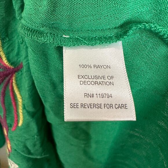 One World Green Multicolor Embroidered Bohemian Flowy Peasant Blouse Size 1X - Picture 5 of 7